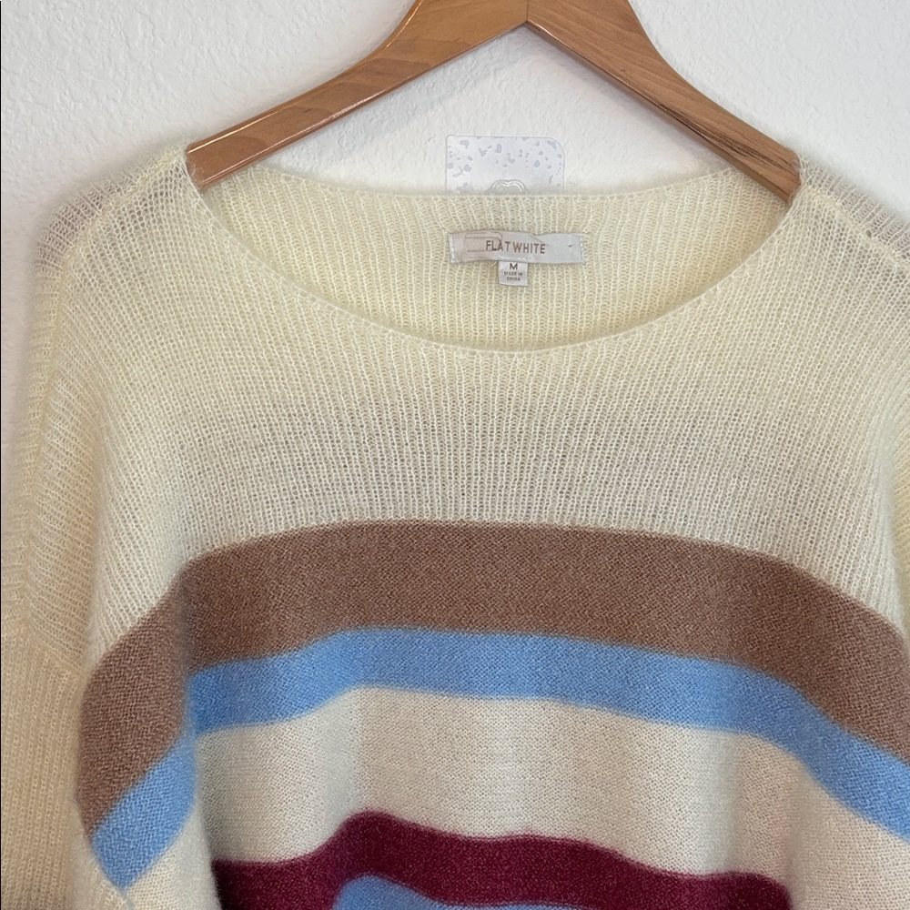 Anthropologie Flat White Fluffy Cream Striped Crewneck Women's Sweater M - Picture 8 of 10